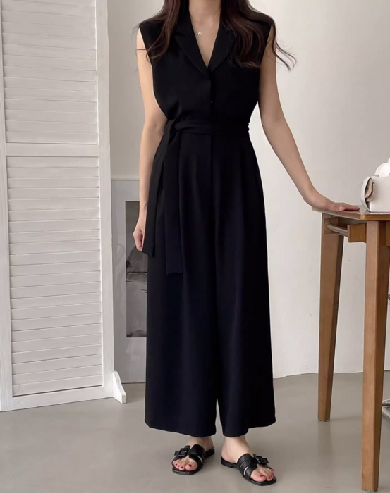 LOEFF ブラック サロペット ノースリーブ ベーセーストック B.C STOCK 《追加》ウォッシャブル / ディープ