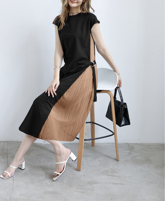 骨格ストレートサイドプリーツワンピース ロングワンピース|骨格