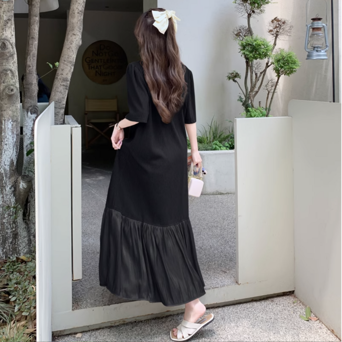 骨格ナチュラルフレア Aライン プリーツワンピース ロングワンピース