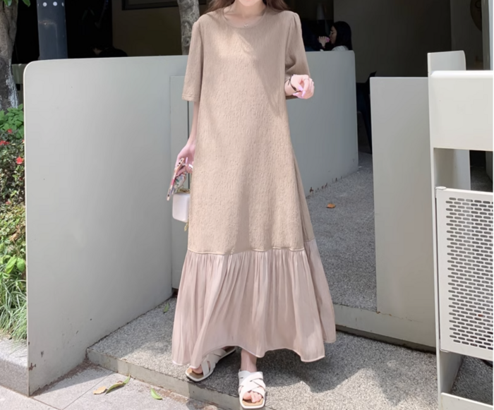骨格ナチュラルフレア Aライン プリーツワンピース ロングワンピース