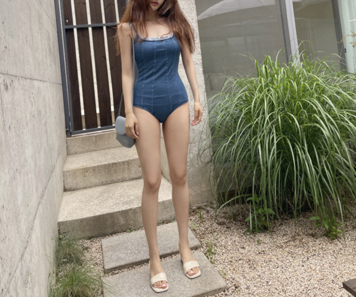 骨格ストレートデニム風ワンピース水着 水着|骨格ストレート専門通販