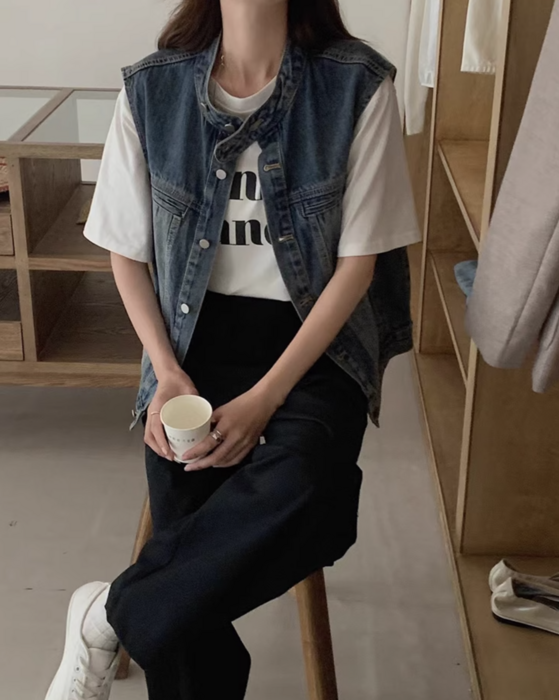 骨格ストレートデニムベスト ベスト|骨格ストレート専門通販 Stlady