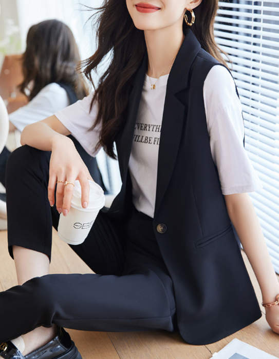 骨格ストレートジレ+パンツセットアップスーツ セットアップ