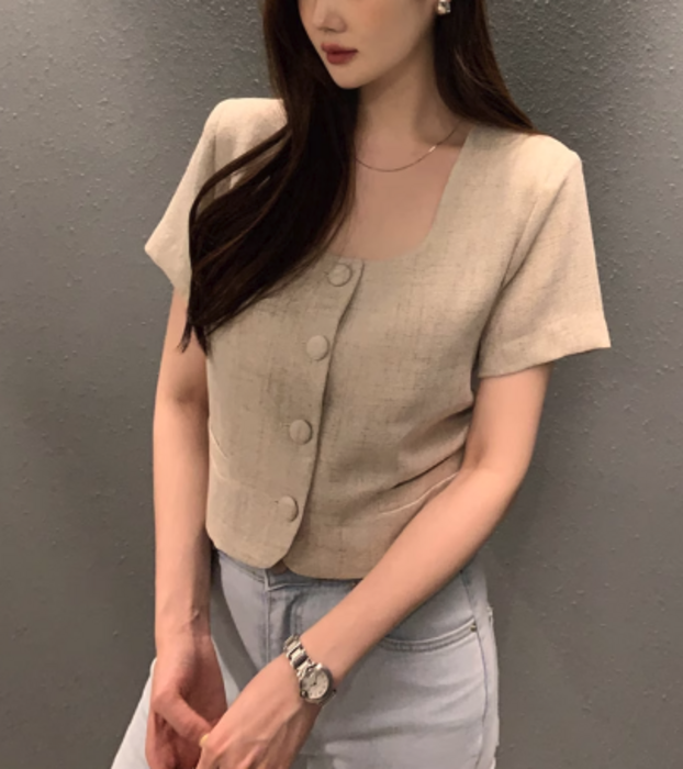 骨格ストレートスクエアネック半袖トップス ニット|骨格