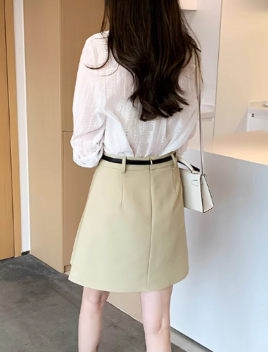 骨格ストレートベルト付きプリーツ台形ミニ丈スカート ミニ