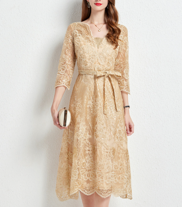 総レース ウエストマーク ドレス フレア シアー ロング cr9607 ドレスプラス DRESS+ レースワンピース ロングフレアワンピース