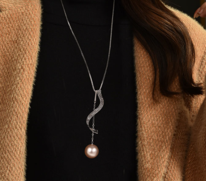 骨格ストレートウェーブパールロングネックレス アクセサリー