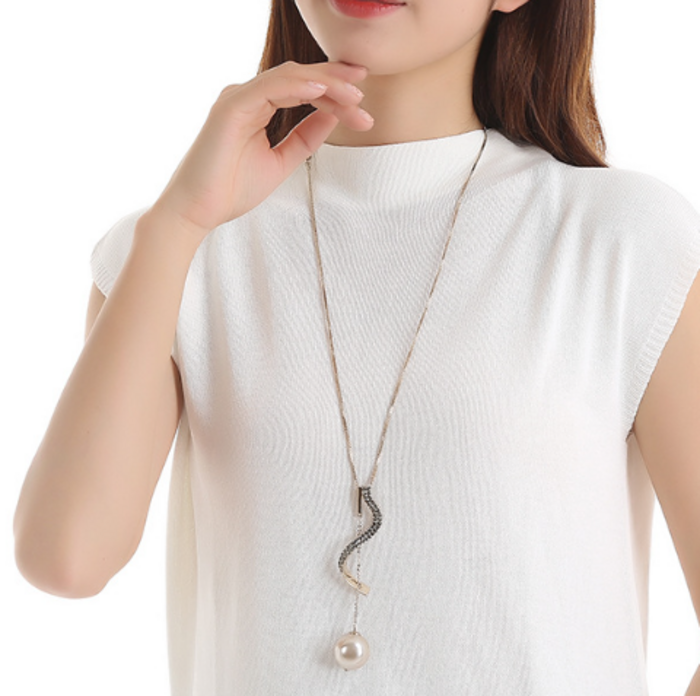骨格ストレートウェーブパールロングネックレス アクセサリー