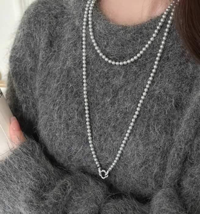 骨格ストレートパールロングチェーンネックレス アクセサリー