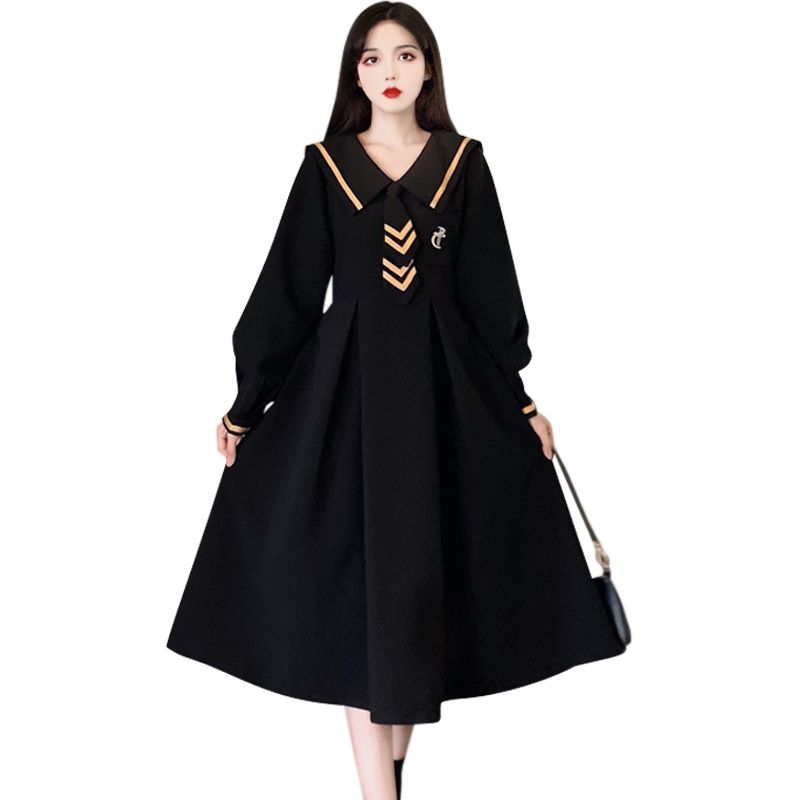 ロリータファッション【ゴスロリ】制服風 シンプル長袖ブラック