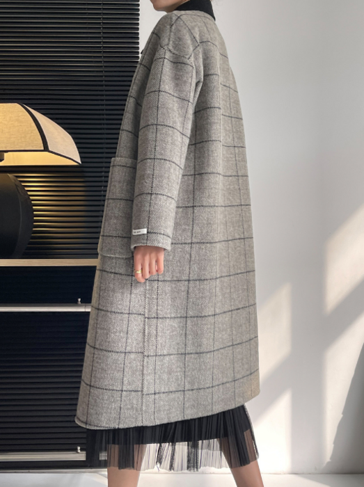 骨格ストレートチェック柄ブレストロングコート コート|骨格ストレート