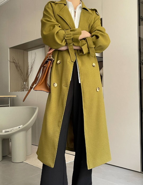 骨格ストレートオリーブカラーダブルブレストロングコート コート|骨格