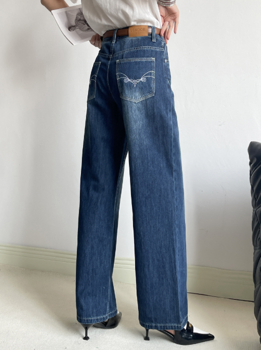 ストレートセミワイドデニムパンツ(S~L) 3色 O5013 骨格ストレートデニムセミワイドパンツ ワイドパンツ|骨格