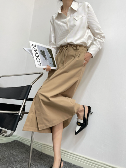 骨格ストレートストライプサイドアクセントシャツトップス シャツ