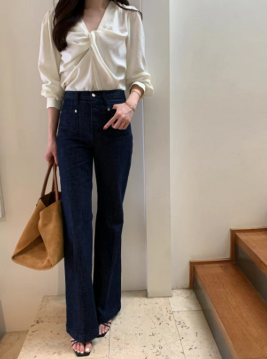 骨格ストレートVネックツイストトップス シャツ/カットソー|骨格