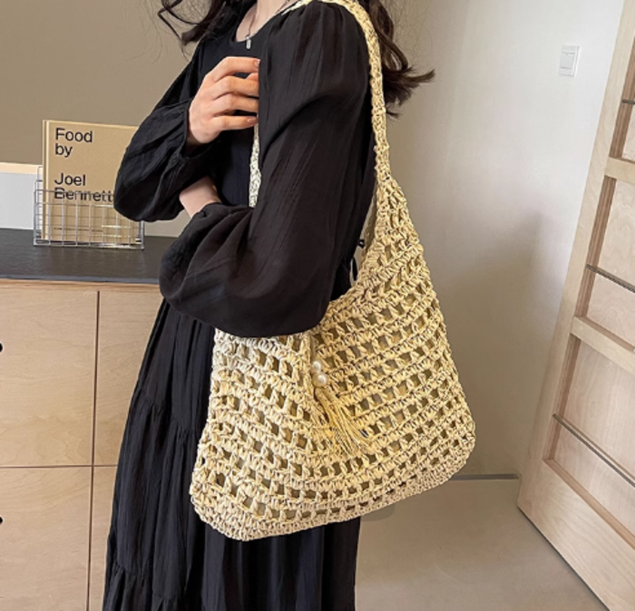 骨格ナチュラルワンハンドルかぎ編みバッグ バッグ|骨格