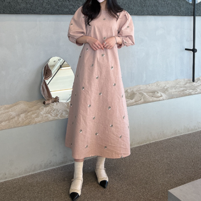 骨格ナチュラル小花柄ロングフェミニンワンピース ロングワンピース