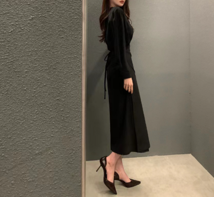 骨格ナチュラルサイドカシュクールロングワンピース ロングワンピース