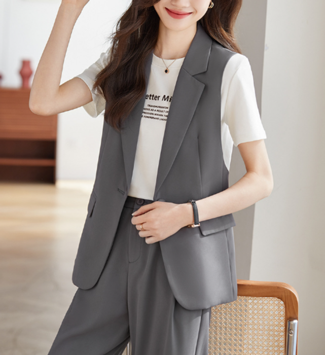 骨格ナチュラルジレ+ストレートパンツセットアップ ジャケット|骨格