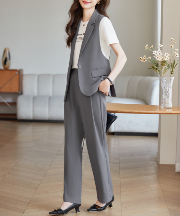 骨格ナチュラルジレ+ストレートパンツセットアップ ジャケット|骨格