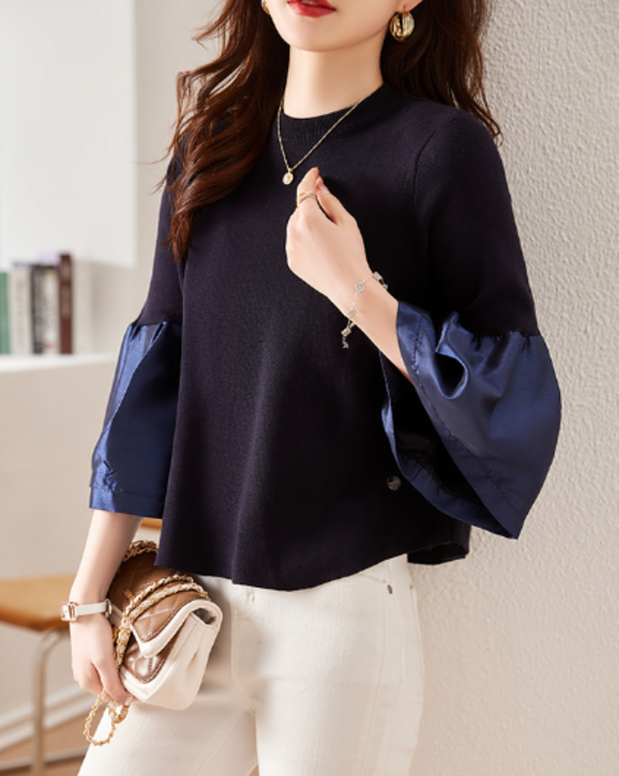 美品】Fit more 26SS ボーダーフリルトップス ネイビー Fit more