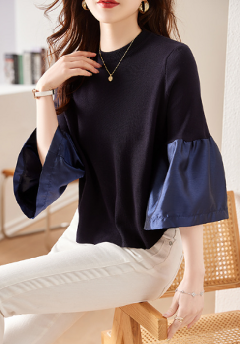 骨格ナチュラル袖フリルボーダートップス Tシャツ/カットソー