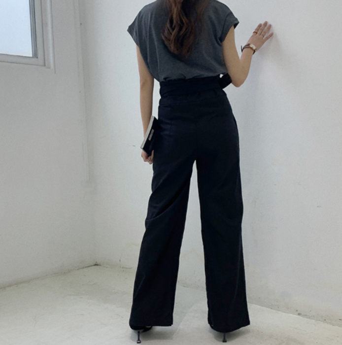 骨格ナチュラルリネンブレンドサイドリボンワイドパンツ ワイドパンツ