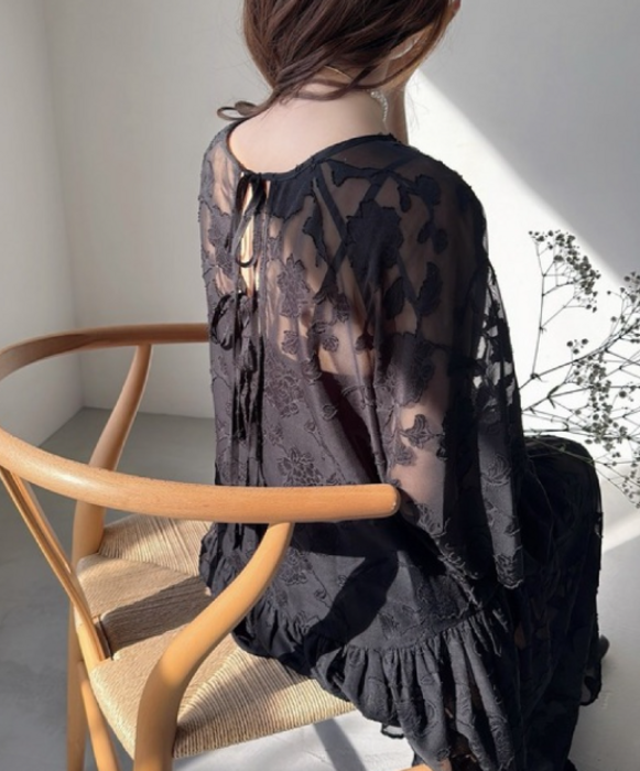 骨格ナチュラル花柄透け感ワンピース ロングワンピース|骨格