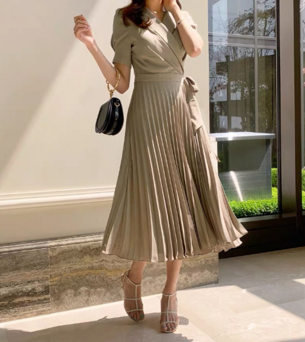 骨格ナチュラルカシュクールプリーツロングワンピース ロング