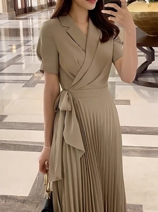 骨格ナチュラルカシュクールプリーツロングワンピース ロング