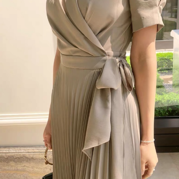 骨格ナチュラルカシュクールプリーツロングワンピース ロング