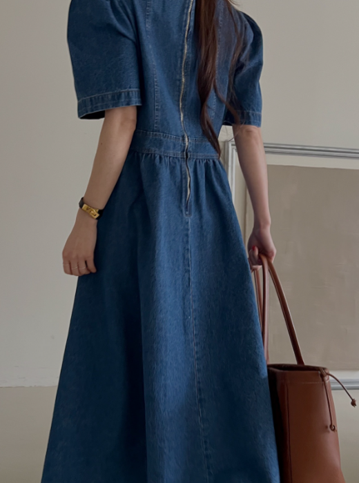 骨格ストレートスクエアネックデニムロングワンピース ロング