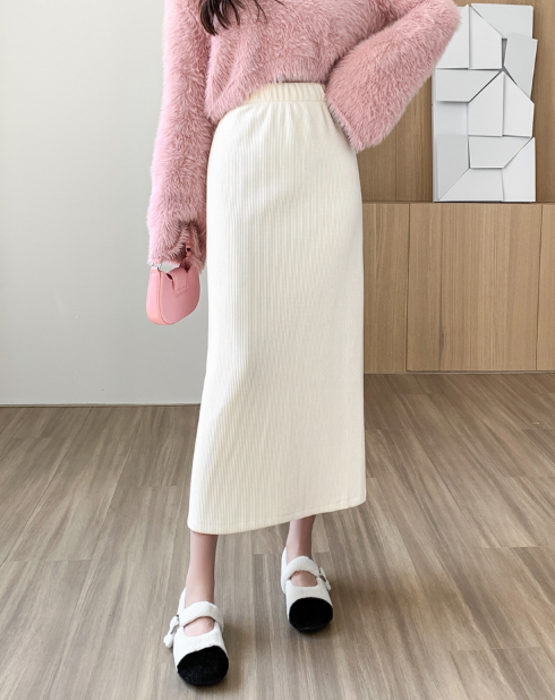 骨格ナチュラルバックスリットロングストレートスカート ロング
