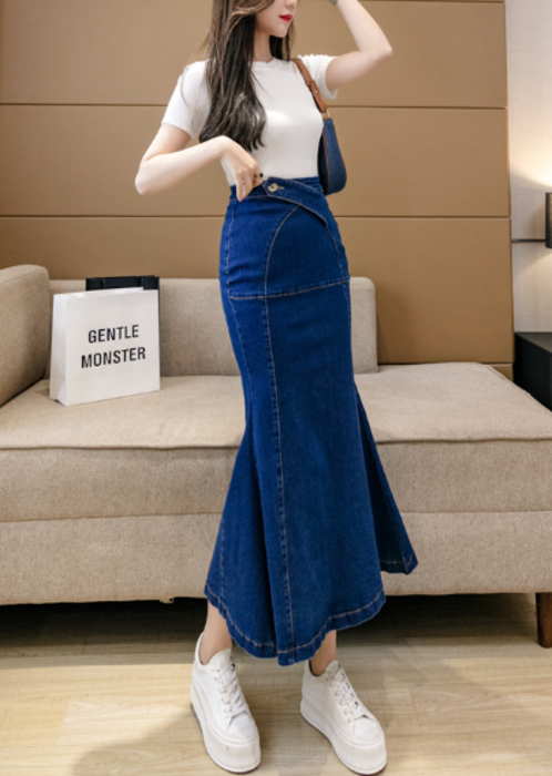 極美品 ERMANNO SCERVINO レース デニムスカート 42 骨格ナチュラルデニムマーメイドスカート デニムスカート|骨格