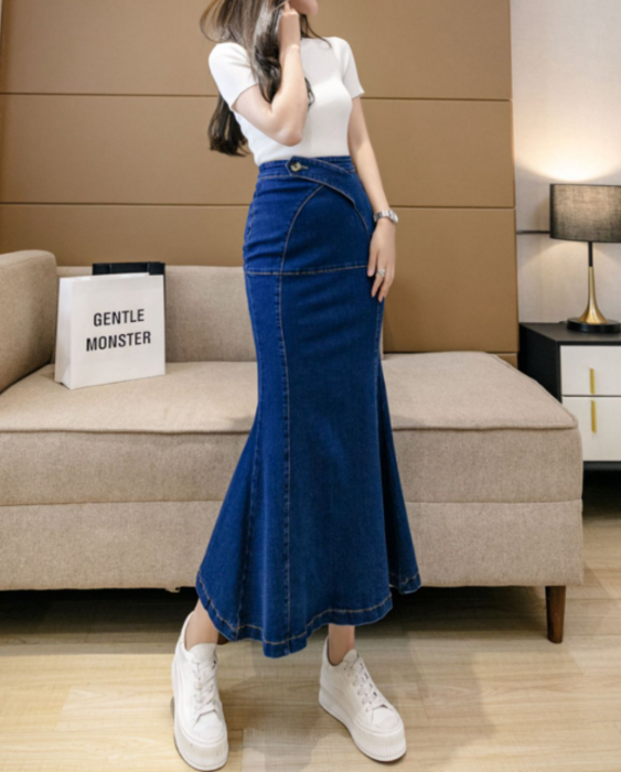 骨格ストレートデニムマーメイドスカート デニムスカート|骨格