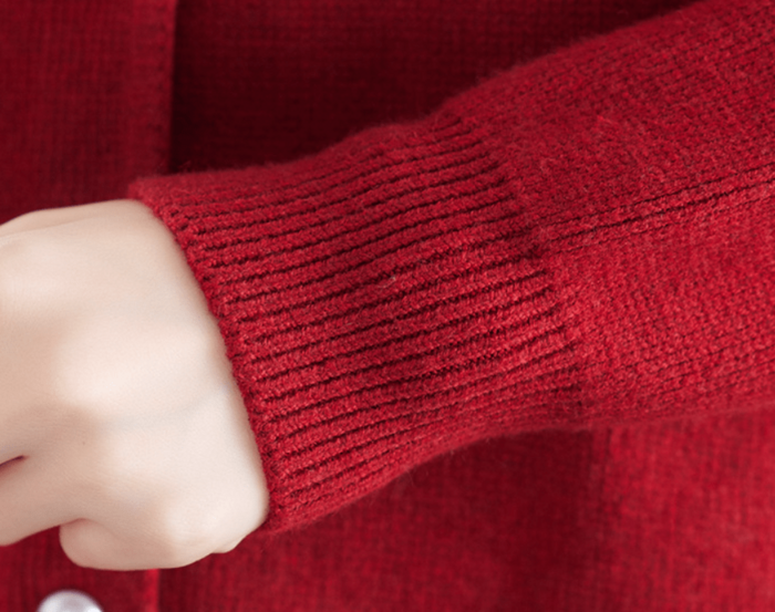 骨格ウェーブパールボタンラウンドネックニットカーディガン（トップス