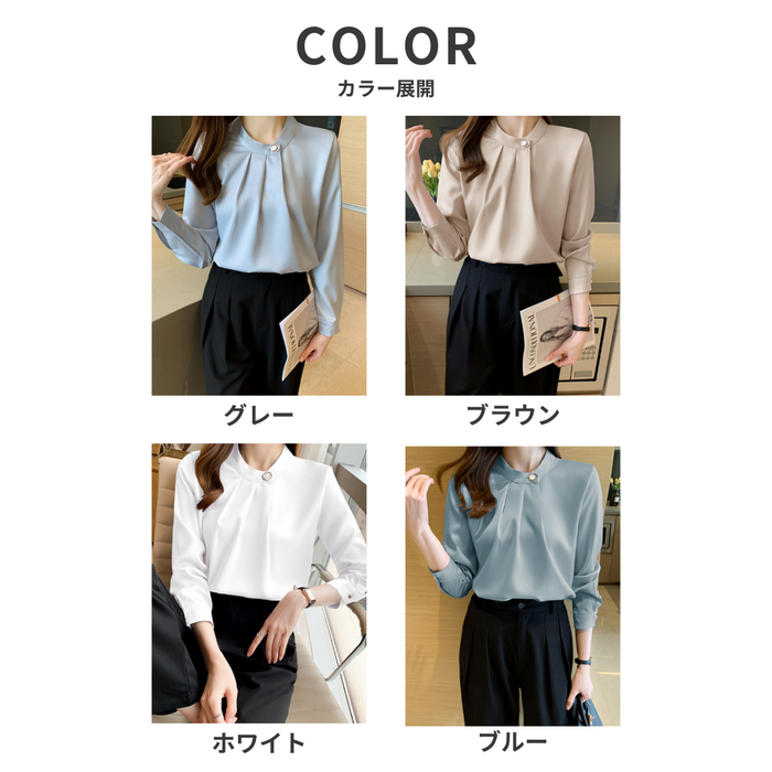 骨格ストレートネックギャザーブラウストップス シャツ