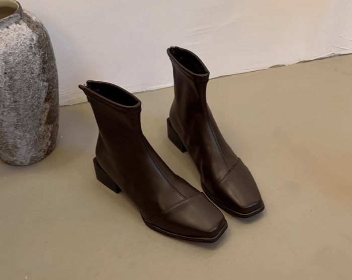 骨格ナチュラル切り替えデザインスクエアトゥショートブーツ