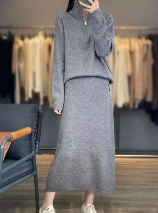 骨格ストレートフロントジップニットセットアップ セットアップ|骨格