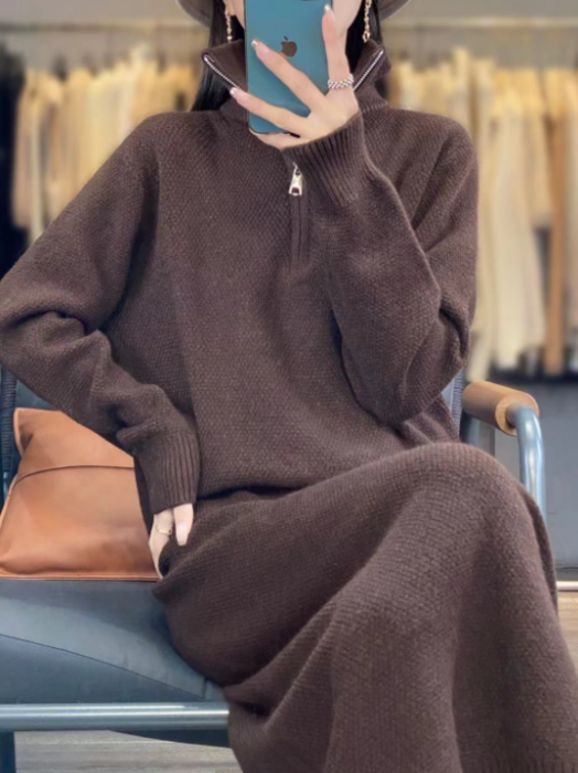 Glossyフロントジッパー／リブニット/アメリカンスリーブタイト