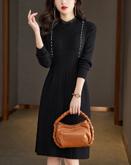 新品✨ニットワンピ フェミニン♡裾フリル膝丈のワンピース 6658_1.jpg