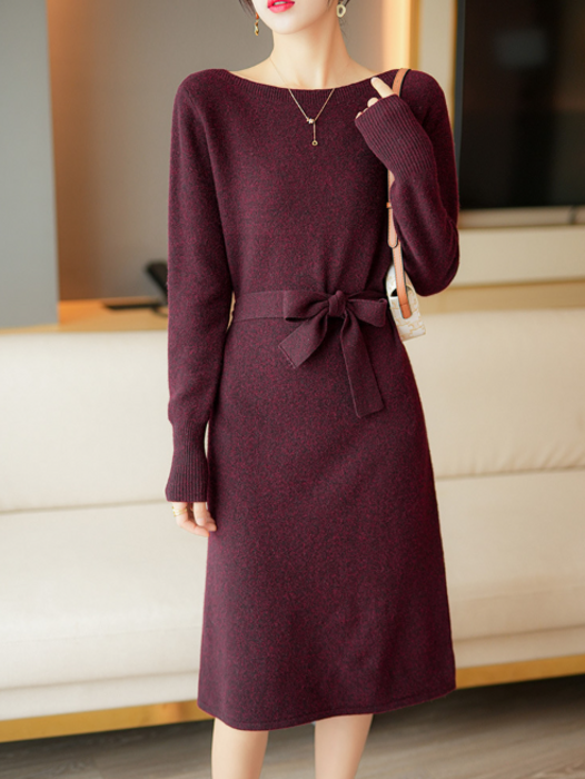 Sybilla Ｖネック ウエストリボン 美シルエット ロングワンピース M rib knit waist ribbon long dress /リブ ニット ウエストリボン