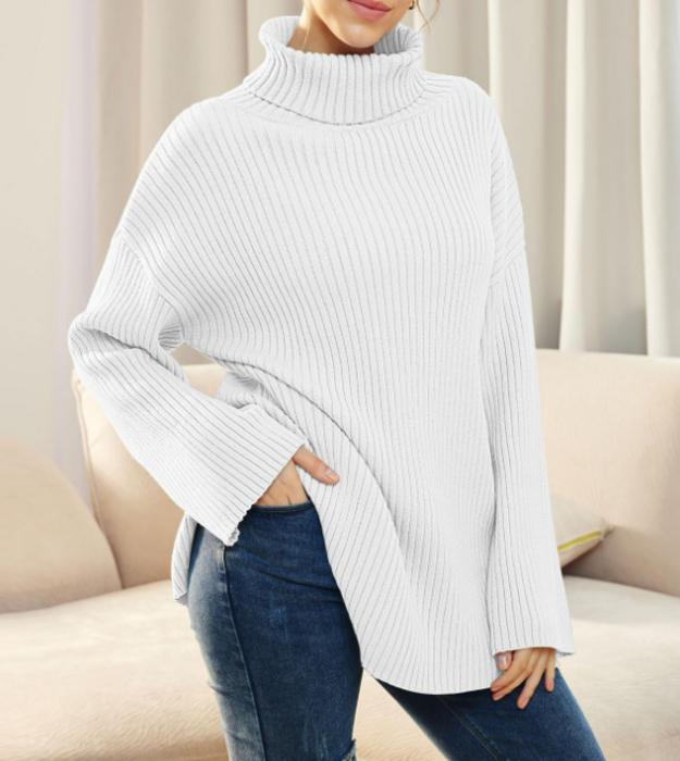 骨格ナチュラルタートルネックオーバーサイズニットトップス