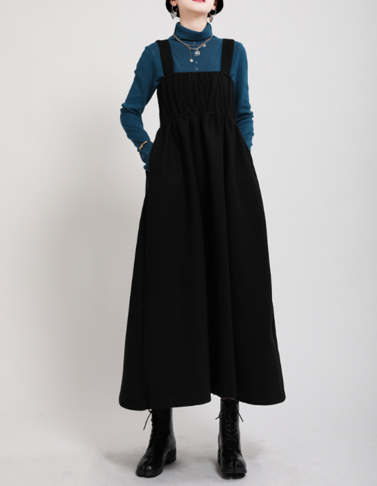 骨格ナチュラルロングサスペンダージャンパースカート ロング