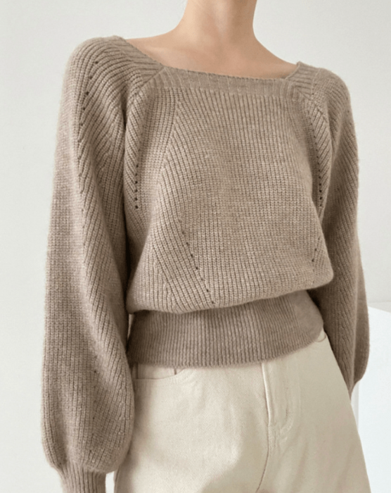 ニット セーター Wave Neckline Knit Tops（ウェーブネックニットトップス） レディース 骨格ウェーブ服ショート丈スクエアネックニットトップス