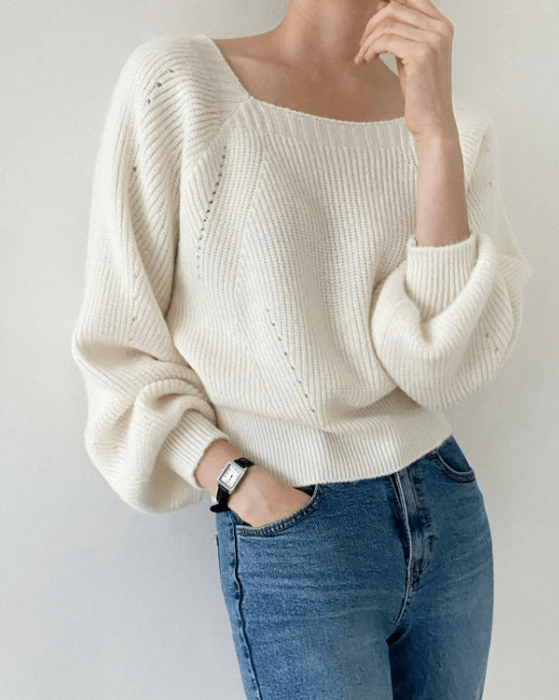 ニット セーター Wave Neckline Knit Tops（ウェーブネックニットトップス） レディース 骨格ウェーブ服ショート丈スクエアネックニットトップス