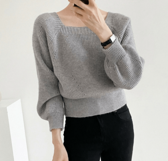 ニット セーター Wave Neckline Knit Tops（ウェーブネックニットトップス） レディース 骨格ウェーブ服ショート丈スクエアネックニットトップス