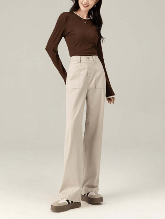 骨格ナチュラルコットン混ストレートパンツ ストレートパンツ|骨格