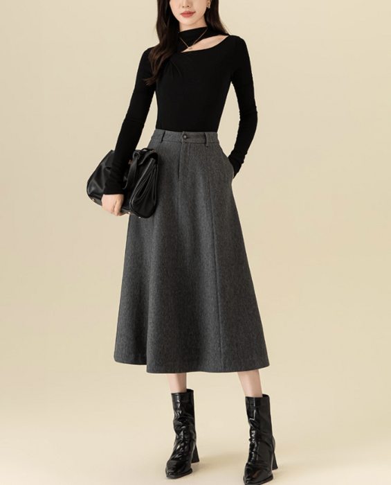 即完♡ bow.aボウエーJACQUARD ALYSSUM スカート　翁安芸 骨格ウェーブハイウエストAラインミディアム丈スカート【秋冬