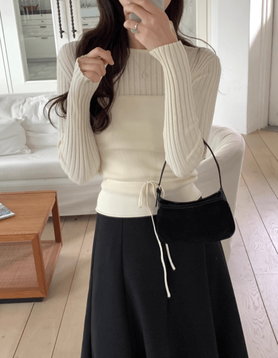 eaphi ウェーブニット 骨格ウェーブビスチェ付き長袖ニットセーター（トップス）｜骨格